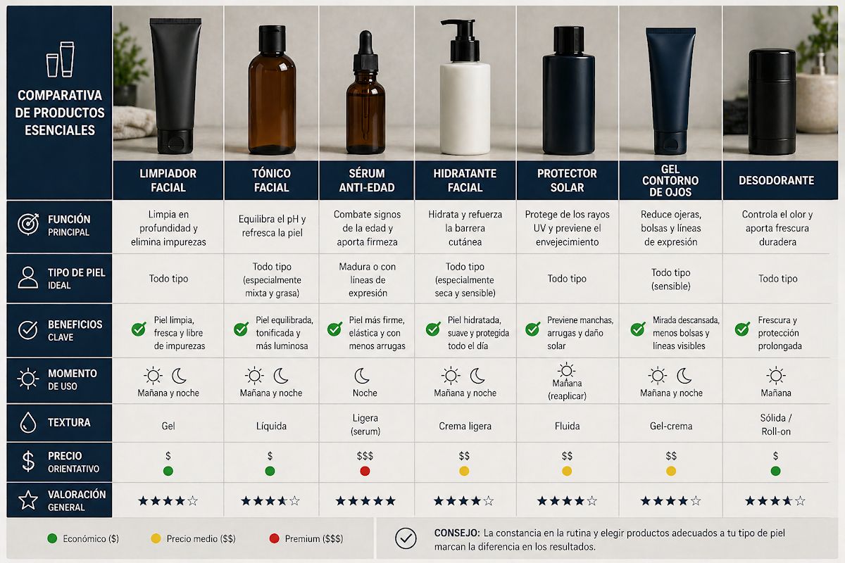 Comparativa productos cosmética masculina esenciales