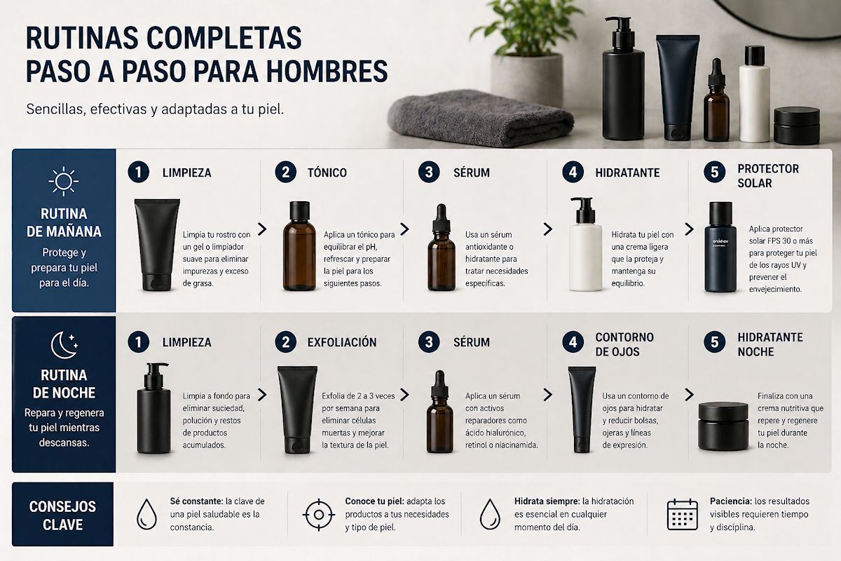 Rutinas completas paso a paso cosmética masculina
