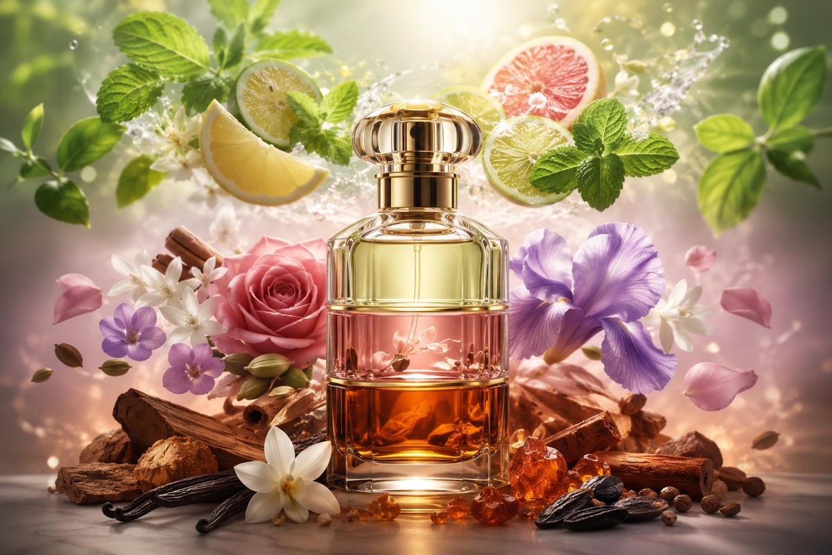 Anatomía de un perfume con notas de salida corazón y fondo